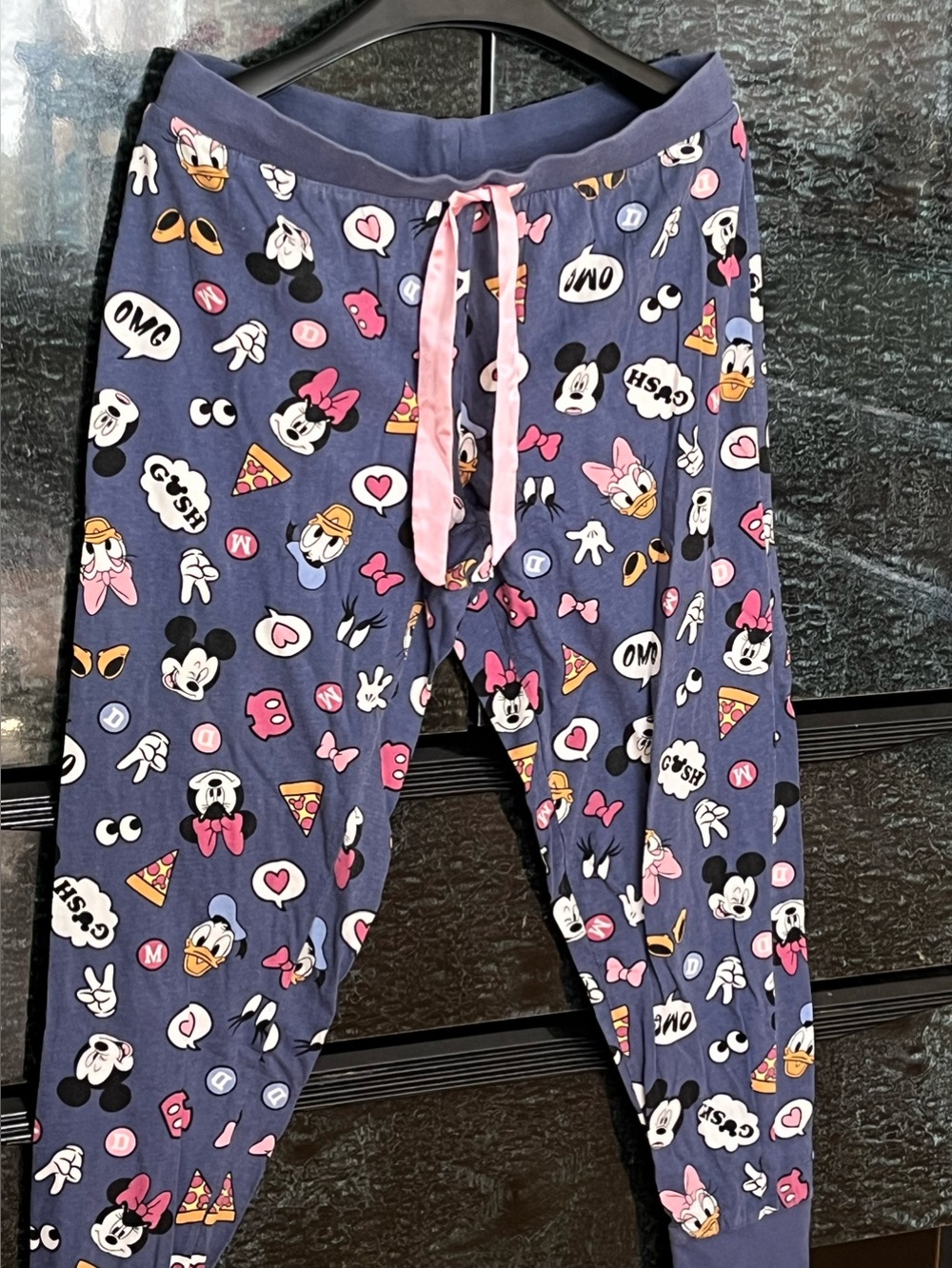 2/25$Disney Navy Cotton Minnie, Mickey and Friends PJ Pants with Pink Drawstring